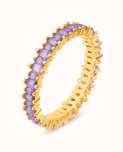 Tapered Baguette CZ Eternity Band Ring - Available in White, Black and Purple