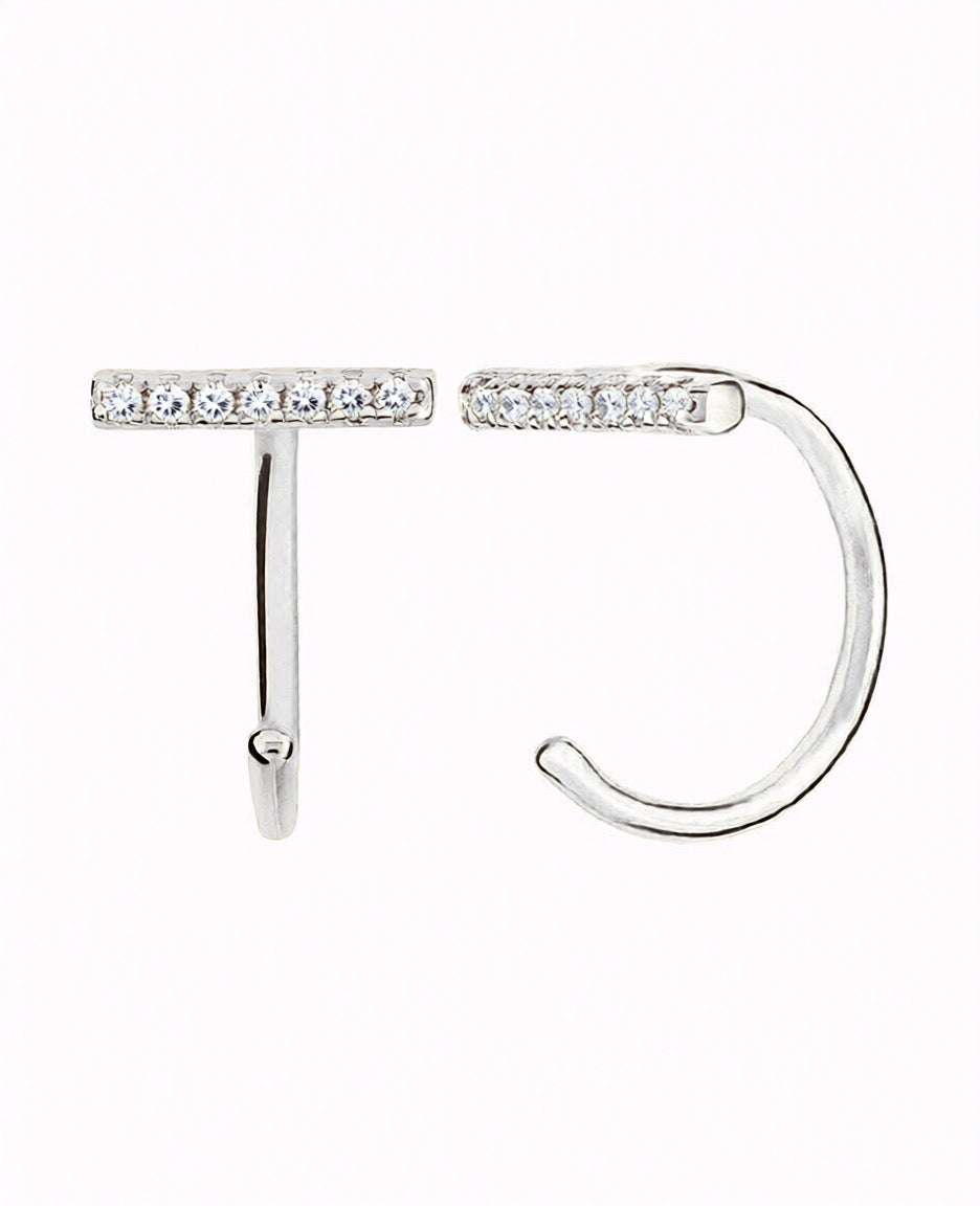 Pendientes de aro abierto en forma de barra con circonitas negras o blancas
