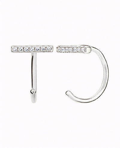 Pendientes de aro abierto en forma de barra con circonitas negras o blancas