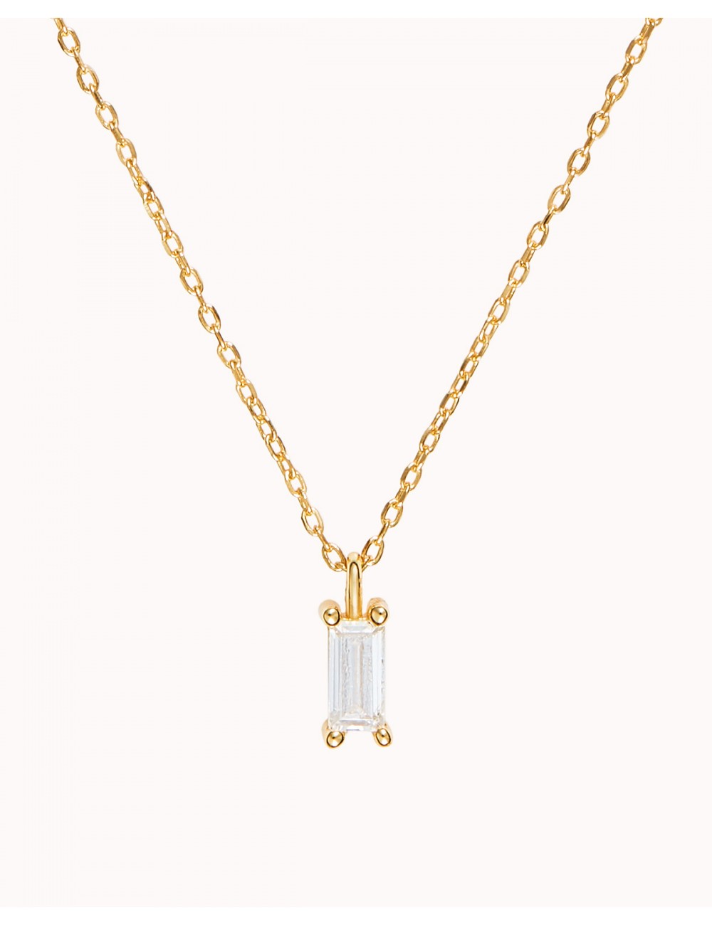 Baguette CZ Pendant Charm Necklace - Stone available in different colors