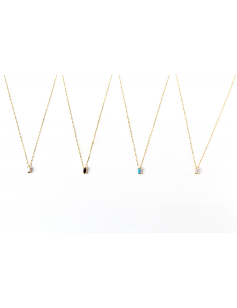 Baguette CZ Pendant Charm Necklace - Stone available in different colors