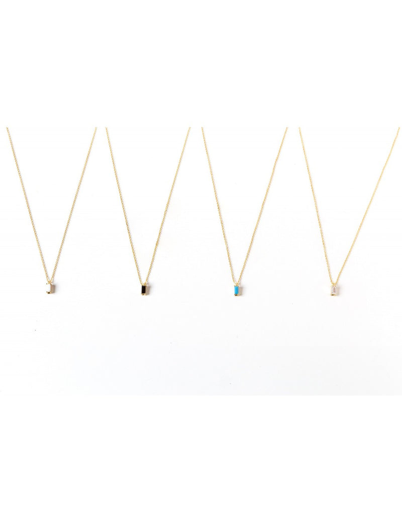 Baguette CZ Pendant Charm Necklace - Stone available in different colors
