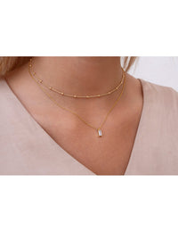 Baguette CZ Pendant Charm Necklace - Stone available in different colors