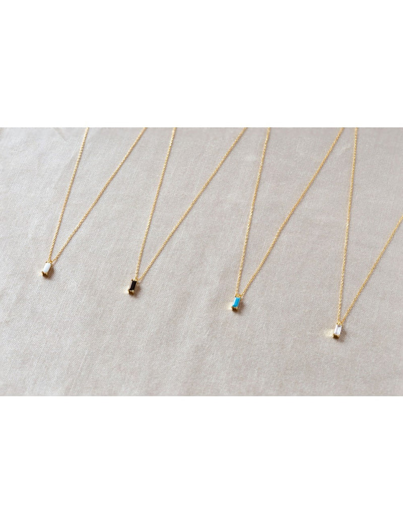 Baguette CZ Pendant Charm Necklace - Stone available in different colors