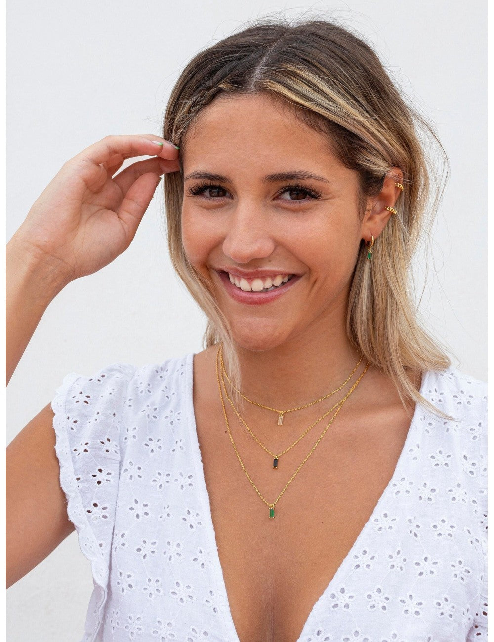 Baguette CZ Pendant Charm Necklace - Stone available in different colors