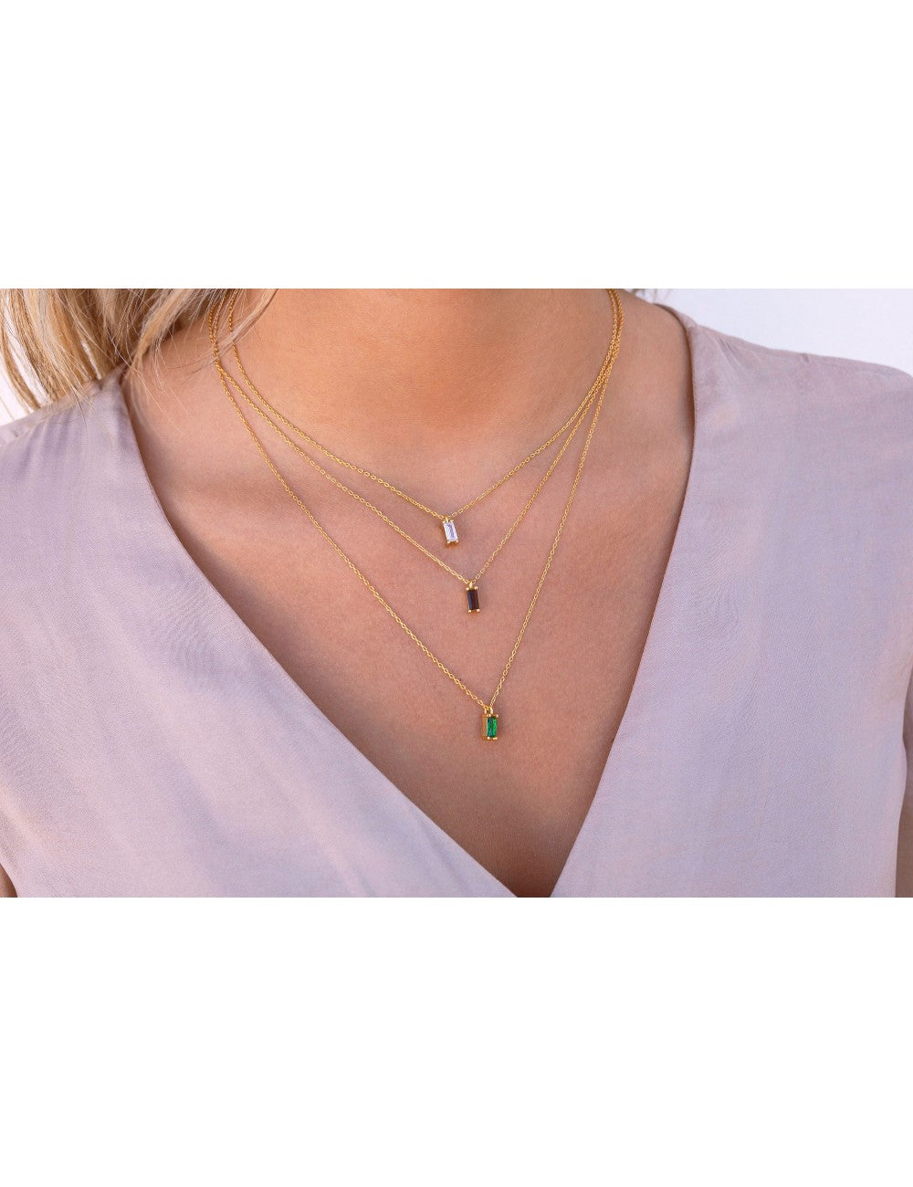 Baguette CZ Pendant Charm Necklace - Stone available in different colors