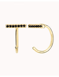 Pendientes de aro abierto en forma de barra con circonitas negras o blancas