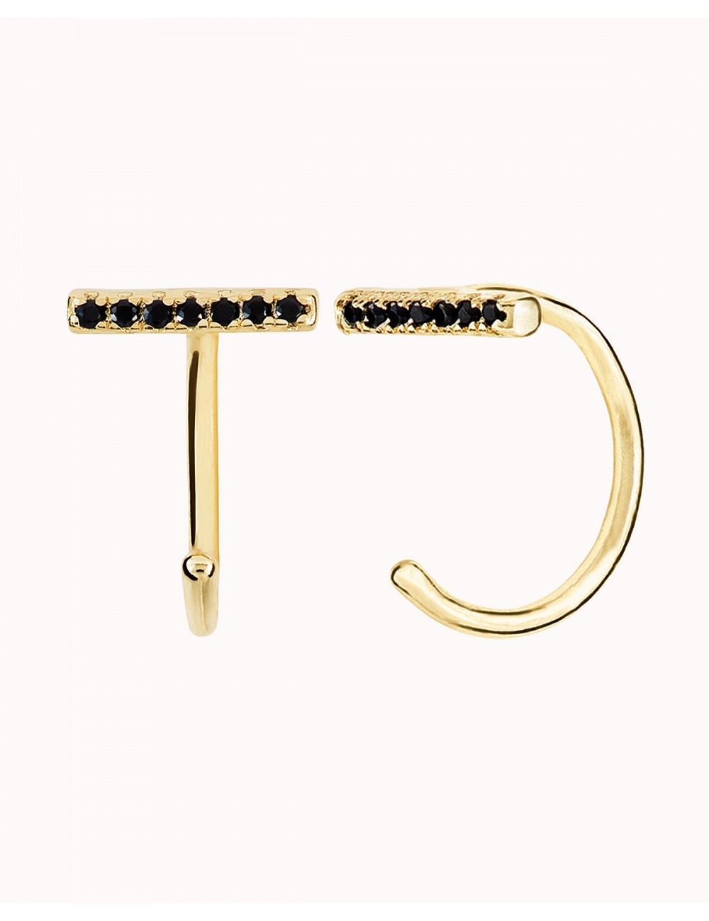 Pendientes de aro abierto en forma de barra con circonitas negras o blancas
