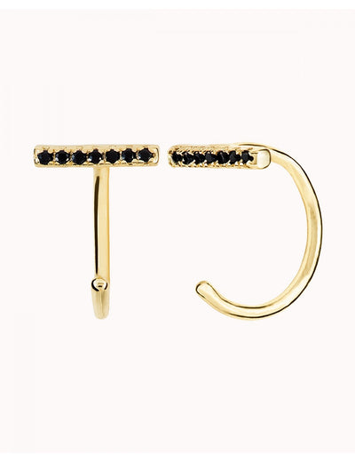 Pendientes de aro abierto en forma de barra con circonitas negras o blancas