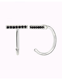 Pendientes de aro abierto en forma de barra con circonitas negras o blancas