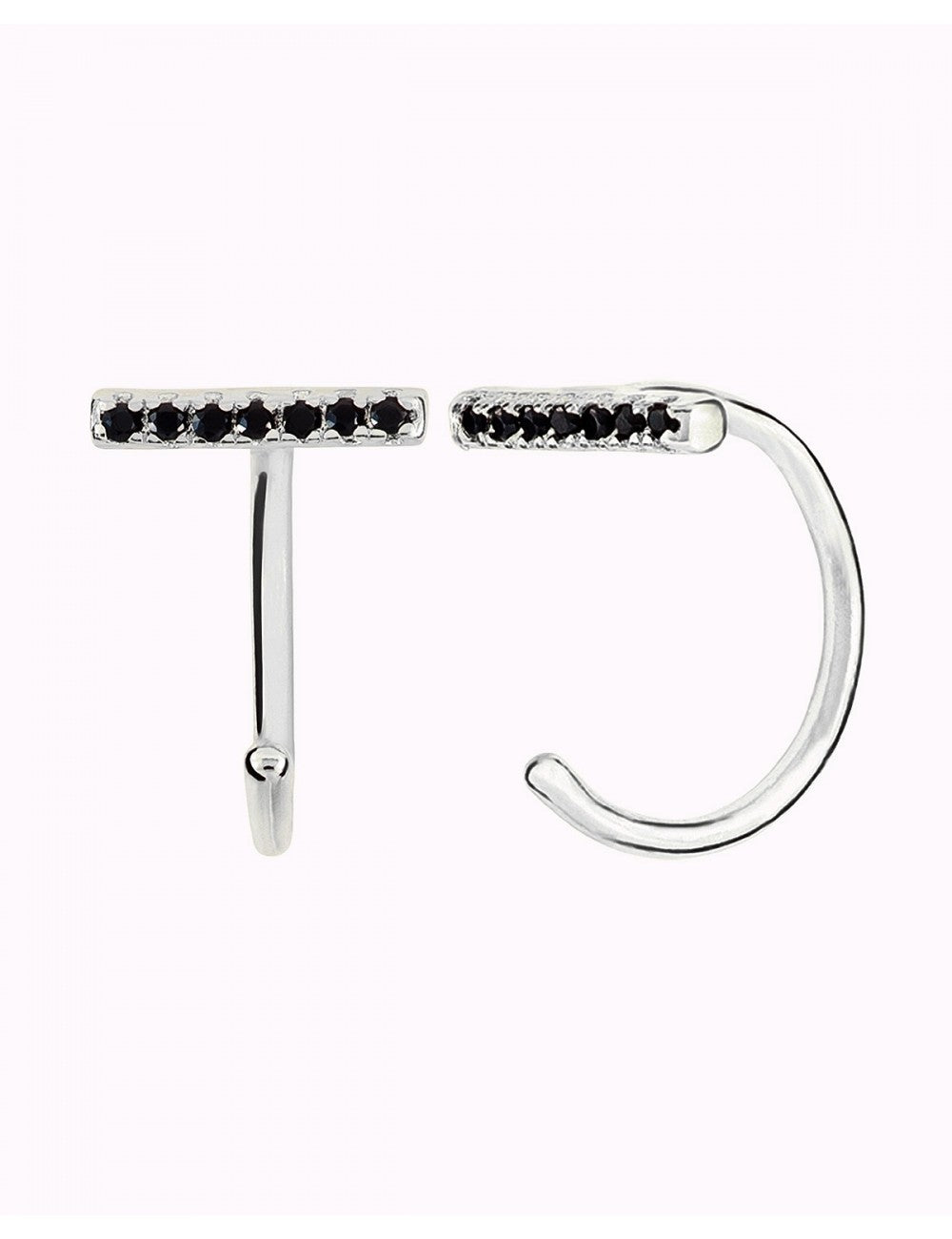 Pendientes de aro abierto en forma de barra con circonitas negras o blancas