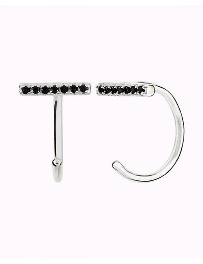 Pendientes de aro abierto en forma de barra con circonitas negras o blancas
