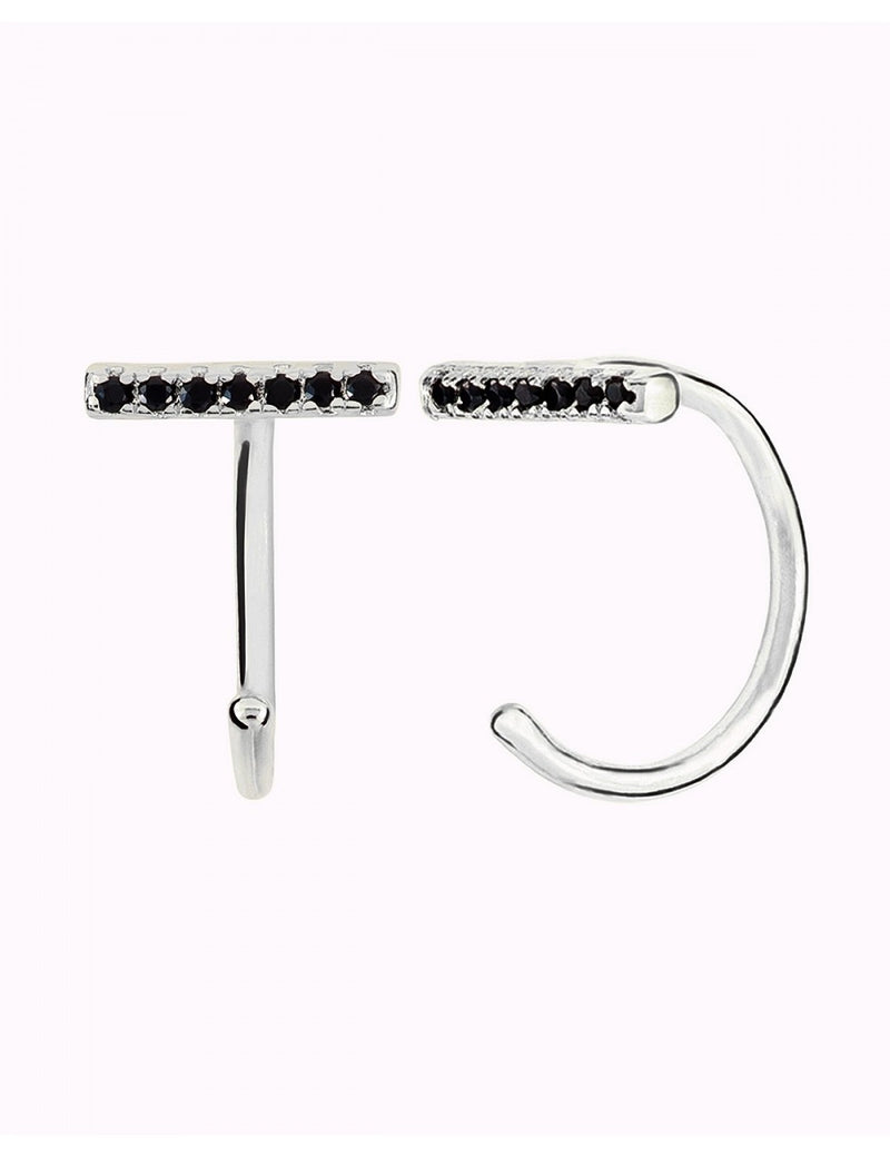 Pendientes de aro abierto en forma de barra con circonitas negras o blancas
