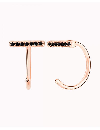 Pendientes de aro abierto en forma de barra con circonitas negras o blancas