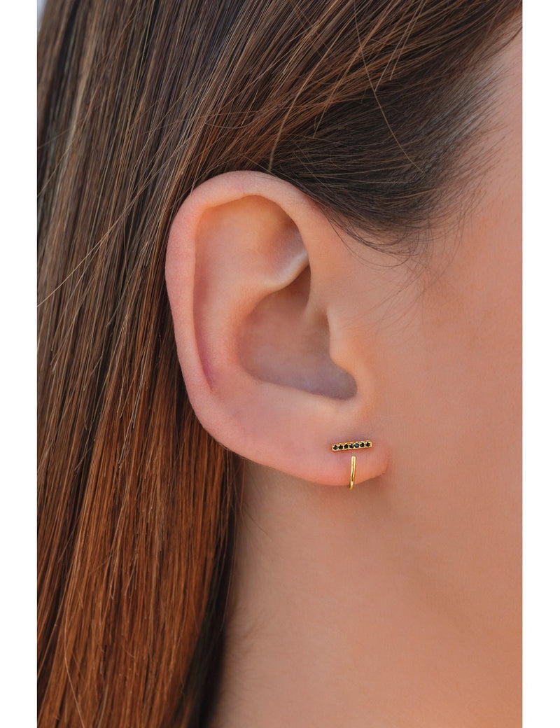 Pendientes de aro abierto en forma de barra con circonitas negras o blancas