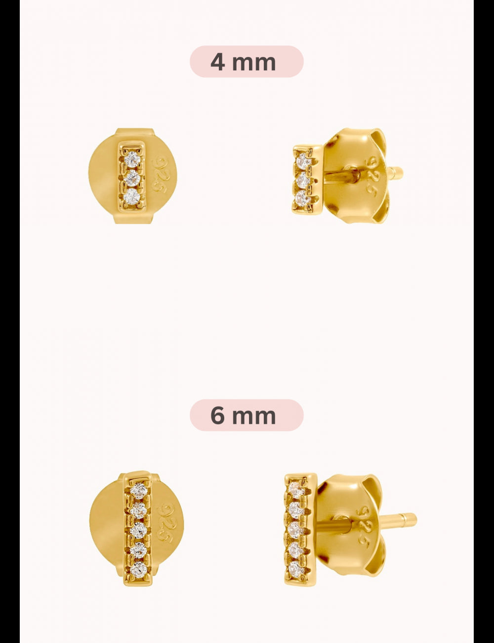 Pendientes stud en forma de barra con circonitas - Dos tamaños disponibles