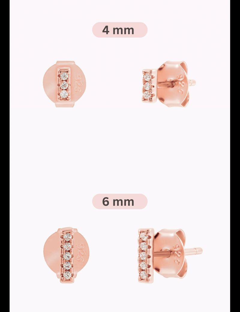 Pendientes stud en forma de barra con circonitas - Dos tamaños disponibles