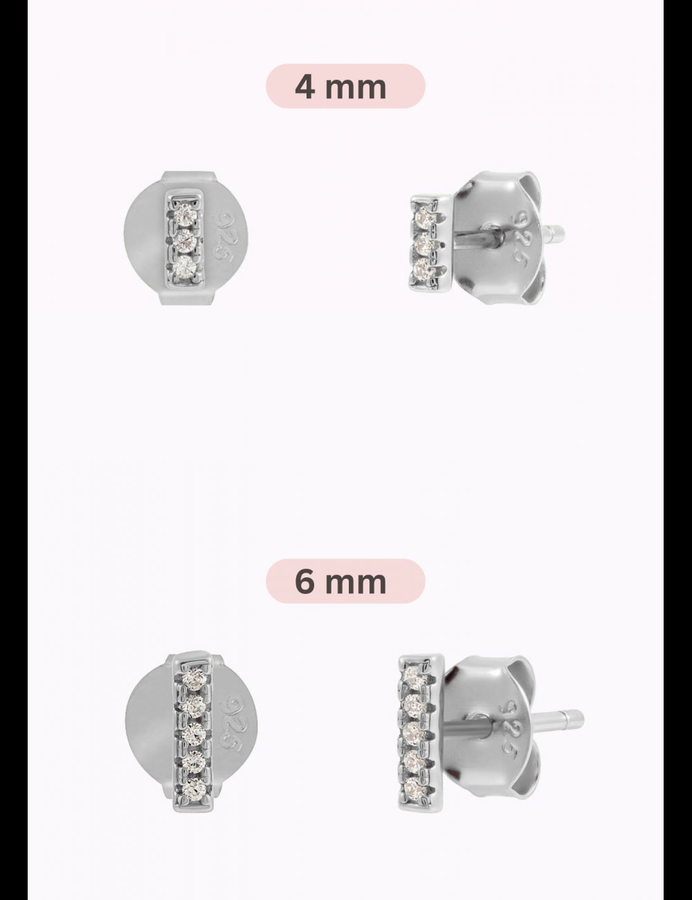 Pendientes stud en forma de barra con circonitas - Dos tamaños disponibles