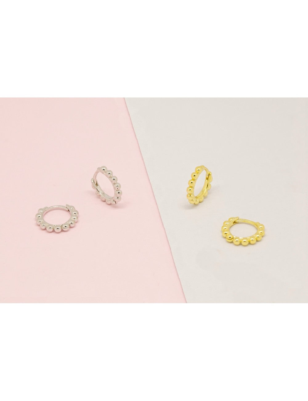 Pendientes pequeños de aro huggie de bolitas - 4 tamaños disponibles
