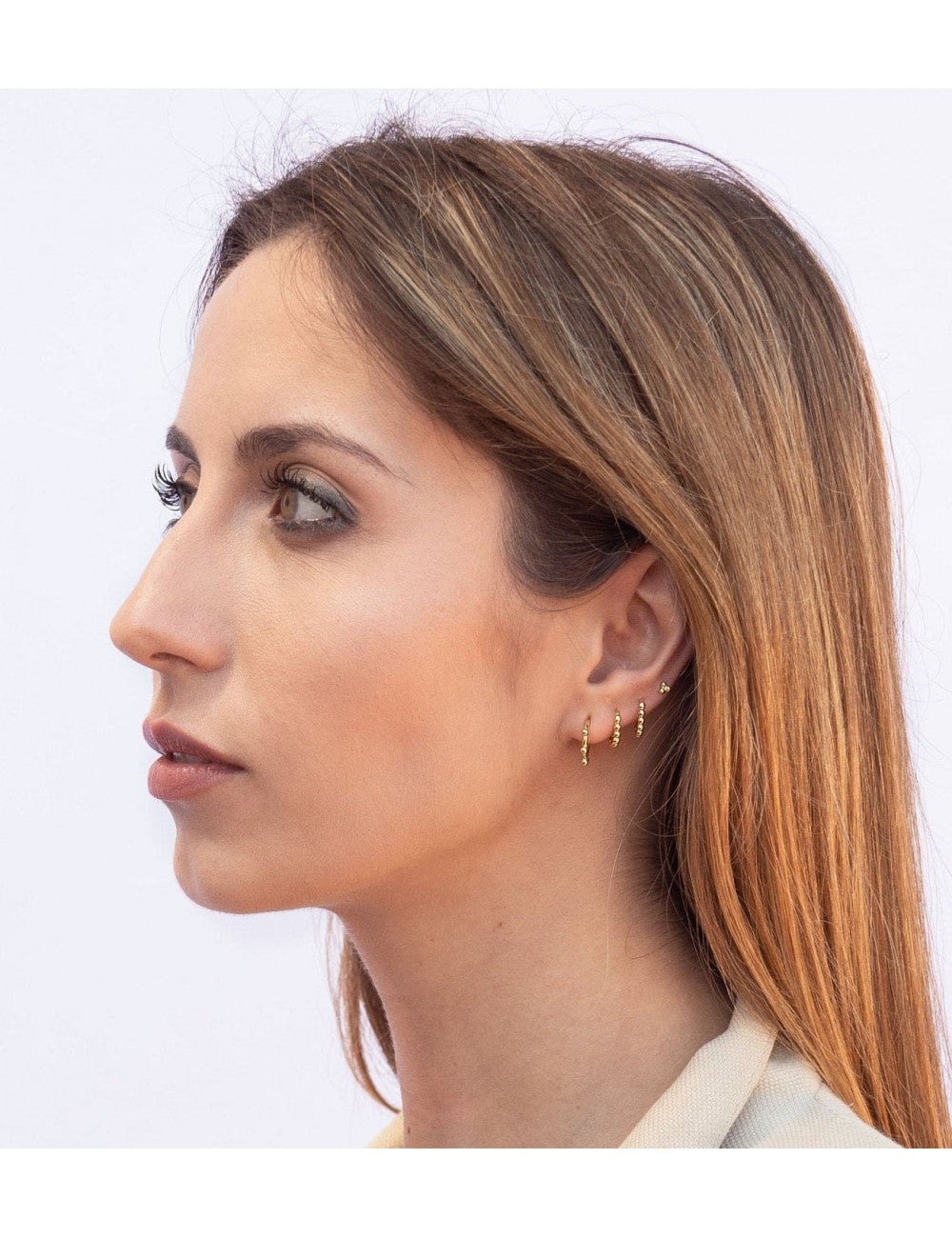 Pendientes pequeños de aro huggie de bolitas - 4 tamaños disponibles