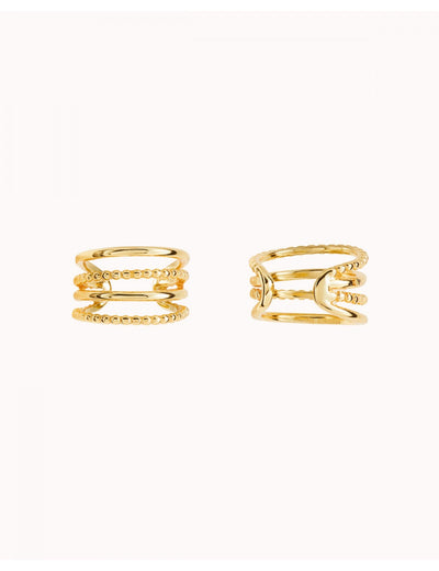 Pendientes conch ear cuff de 4 bandas de bolitas y plata lisa