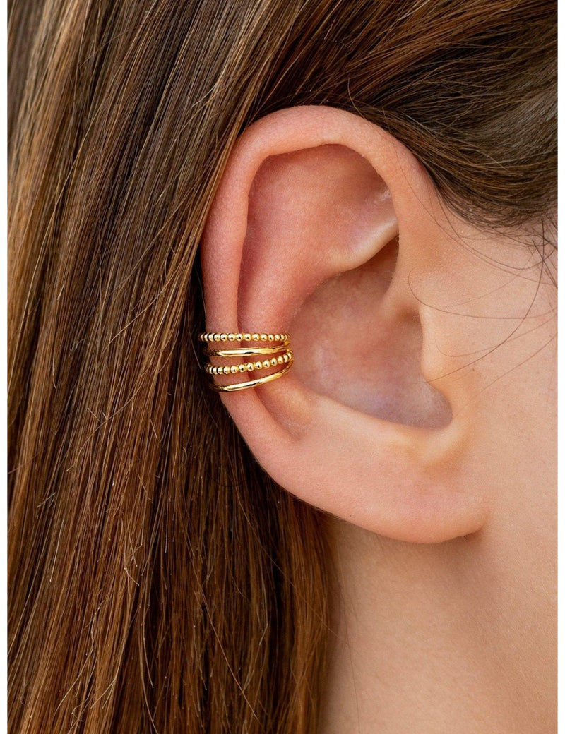 Beaded & Smooth 4 Bands Conch Ear Cuff Earrings