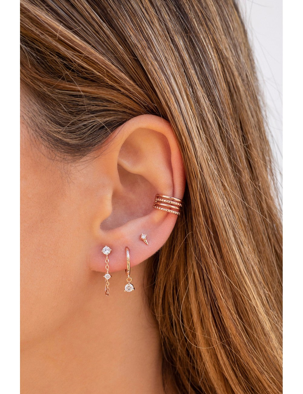 Beaded & Smooth 4 Bands Conch Ear Cuff Earrings