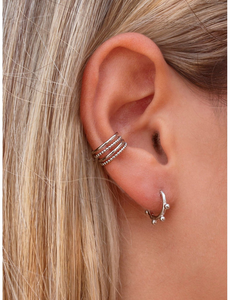Beaded & Smooth 4 Bands Conch Ear Cuff Earrings
