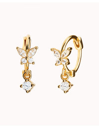 Pendientes de aro huggie en forma de mariposa con circonitas