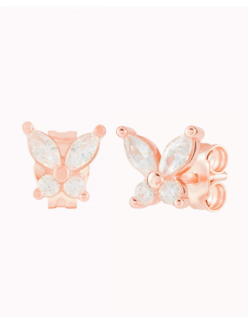 Pendientes stud en forma de mariposa con circonitas en talla marquesa y redonda