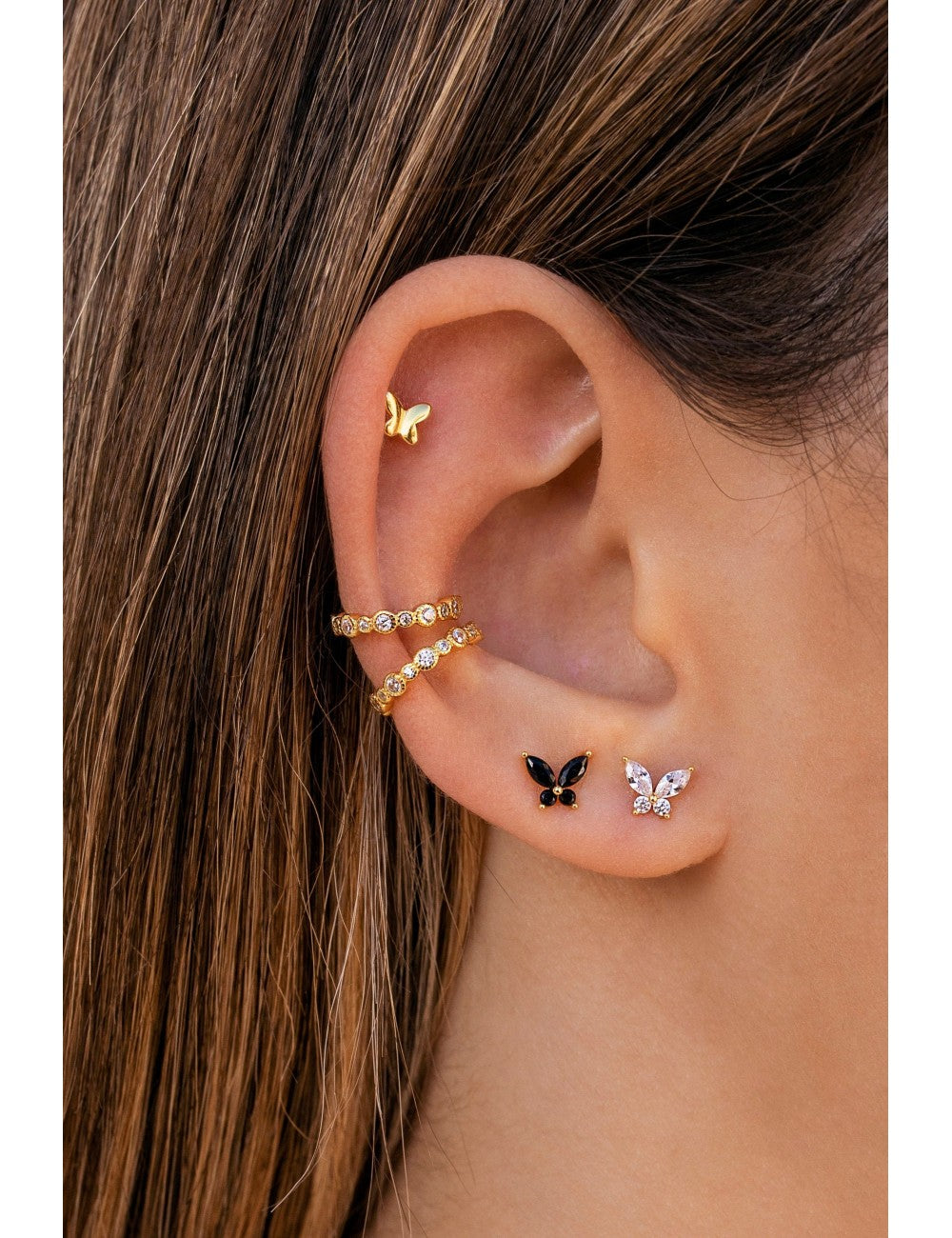 Pendientes stud en forma de mariposa con circonitas en talla marquesa y redonda