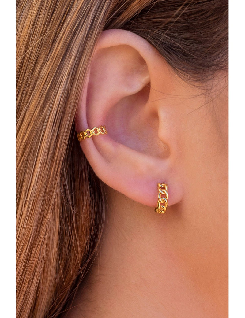 Pendientes de aro huggie en forma de cadena - Dos tamaños disponibles