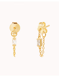 Pendientes stud de cadena con circonita baguette