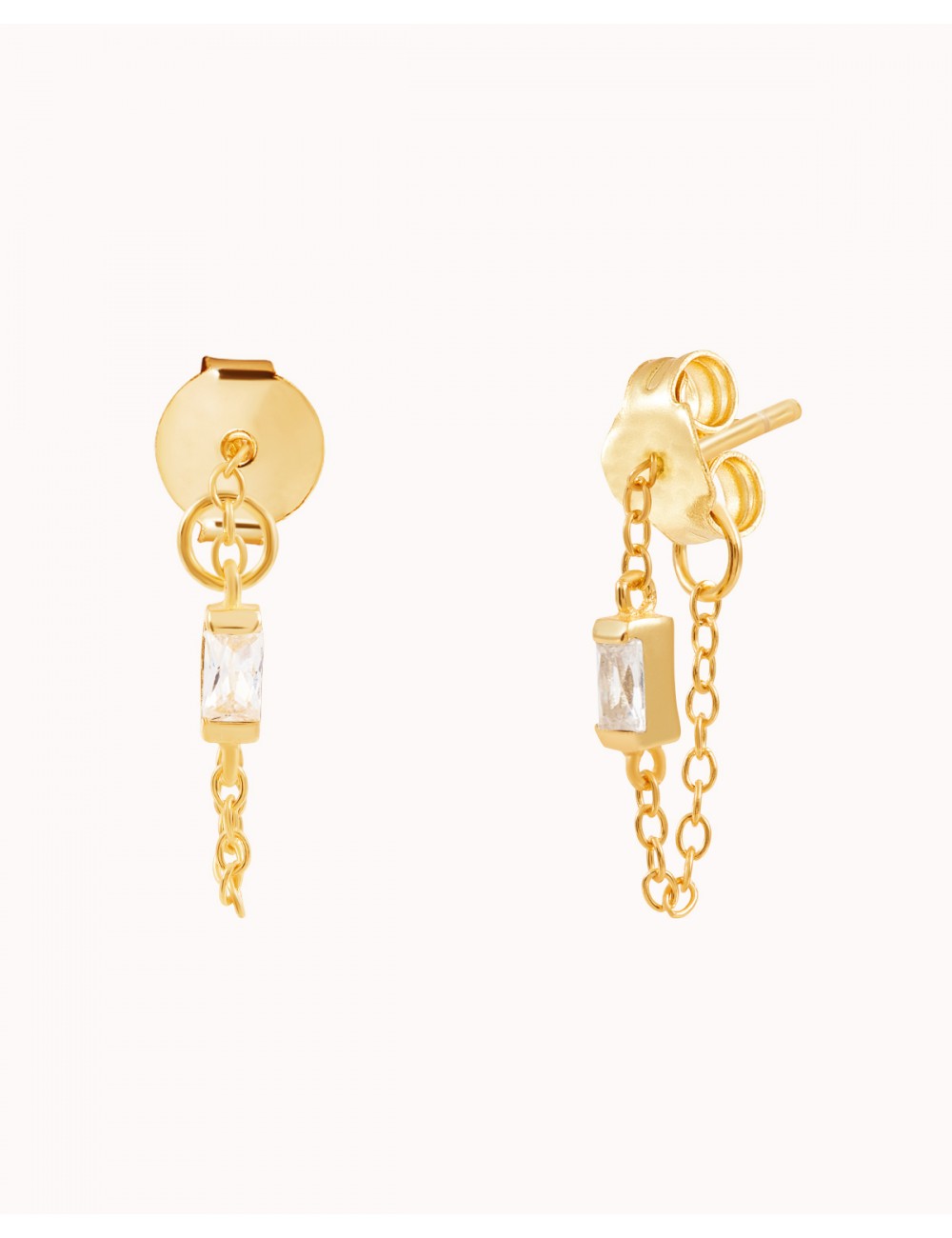Pendientes stud de cadena con circonita baguette
