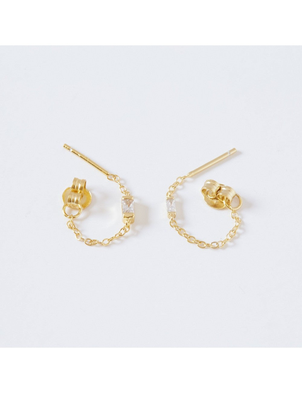 Pendientes stud de cadena con circonita baguette