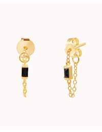 Pendientes stud de cadena con circonita baguette de color negro