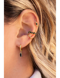 Pendientes stud de cadena con circonita baguette de color negro