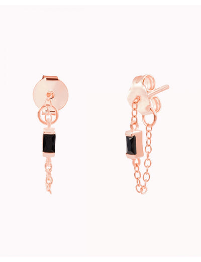 Black Baguette CZ Chain Stud Earrings