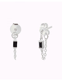 Pendientes stud de cadena con circonita baguette de color negro