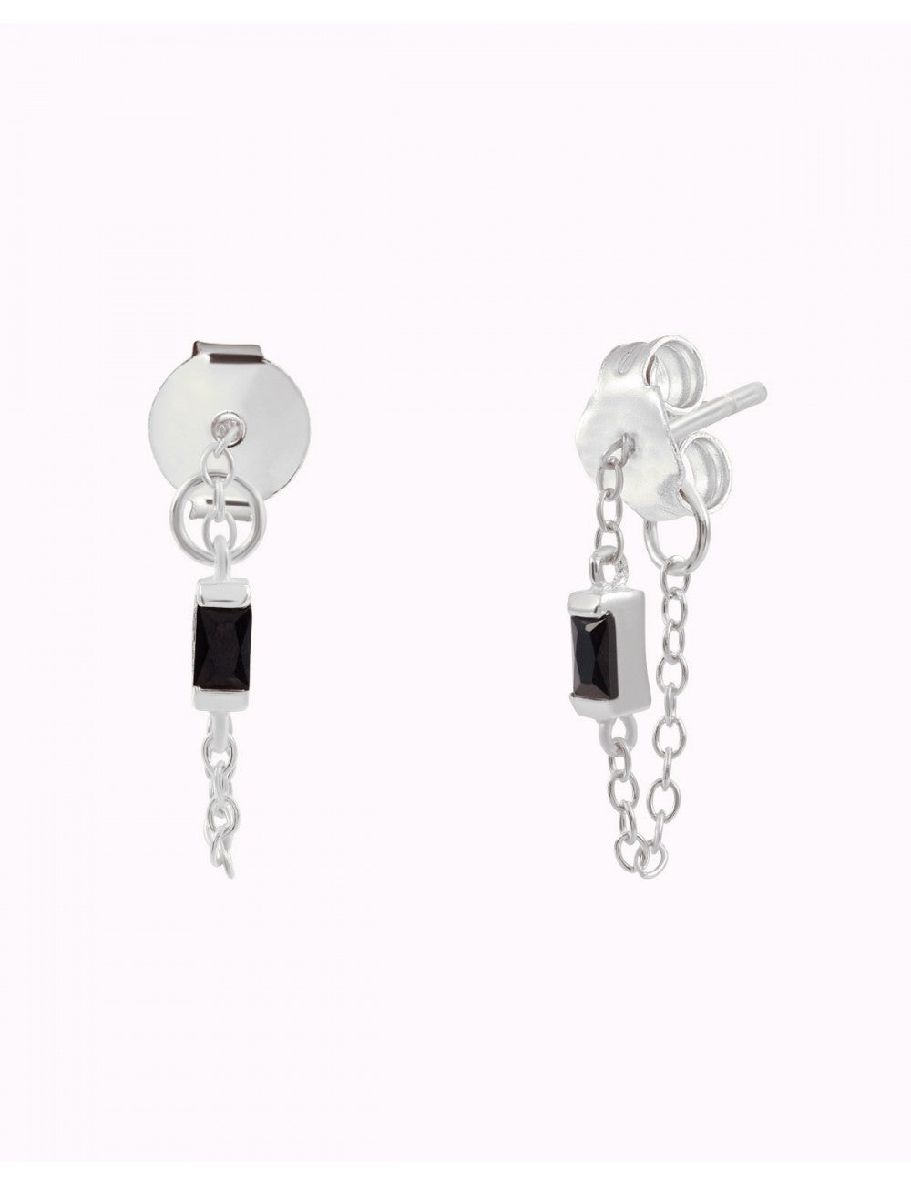 Pendientes stud de cadena con circonita baguette de color negro