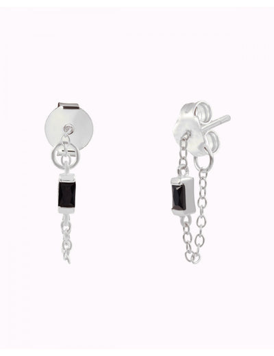 Black Baguette CZ Chain Stud Earrings