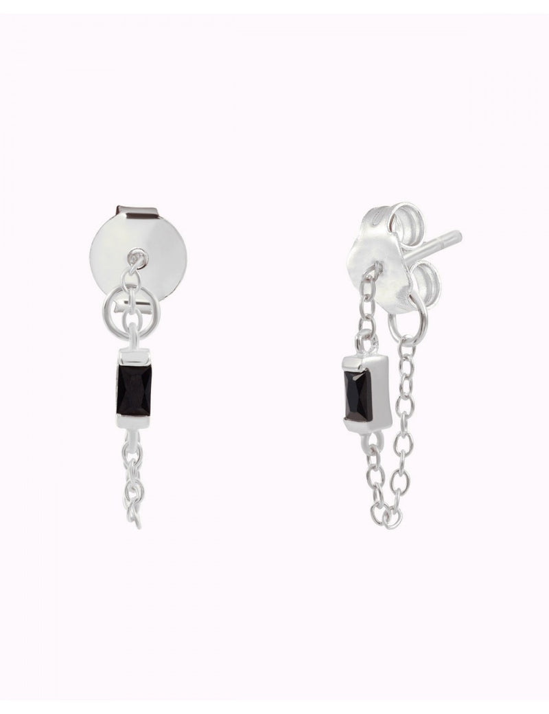 Pendientes stud de cadena con circonita baguette de color negro
