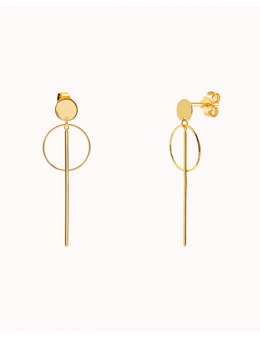 Circle & Bar Long Stud Earrings