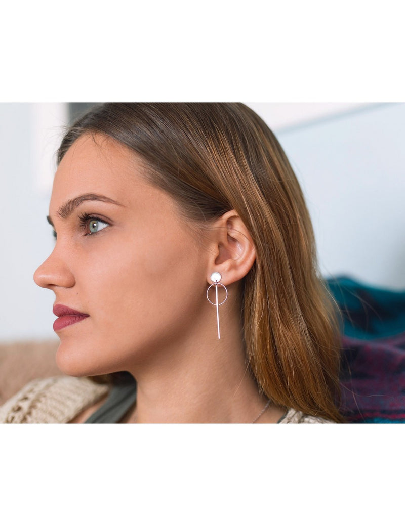 Circle & Bar Long Stud Earrings
