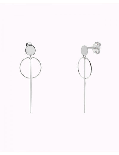 Pendientes stud largos con círculo y barra