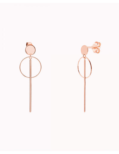 Pendientes stud largos con círculo y barra