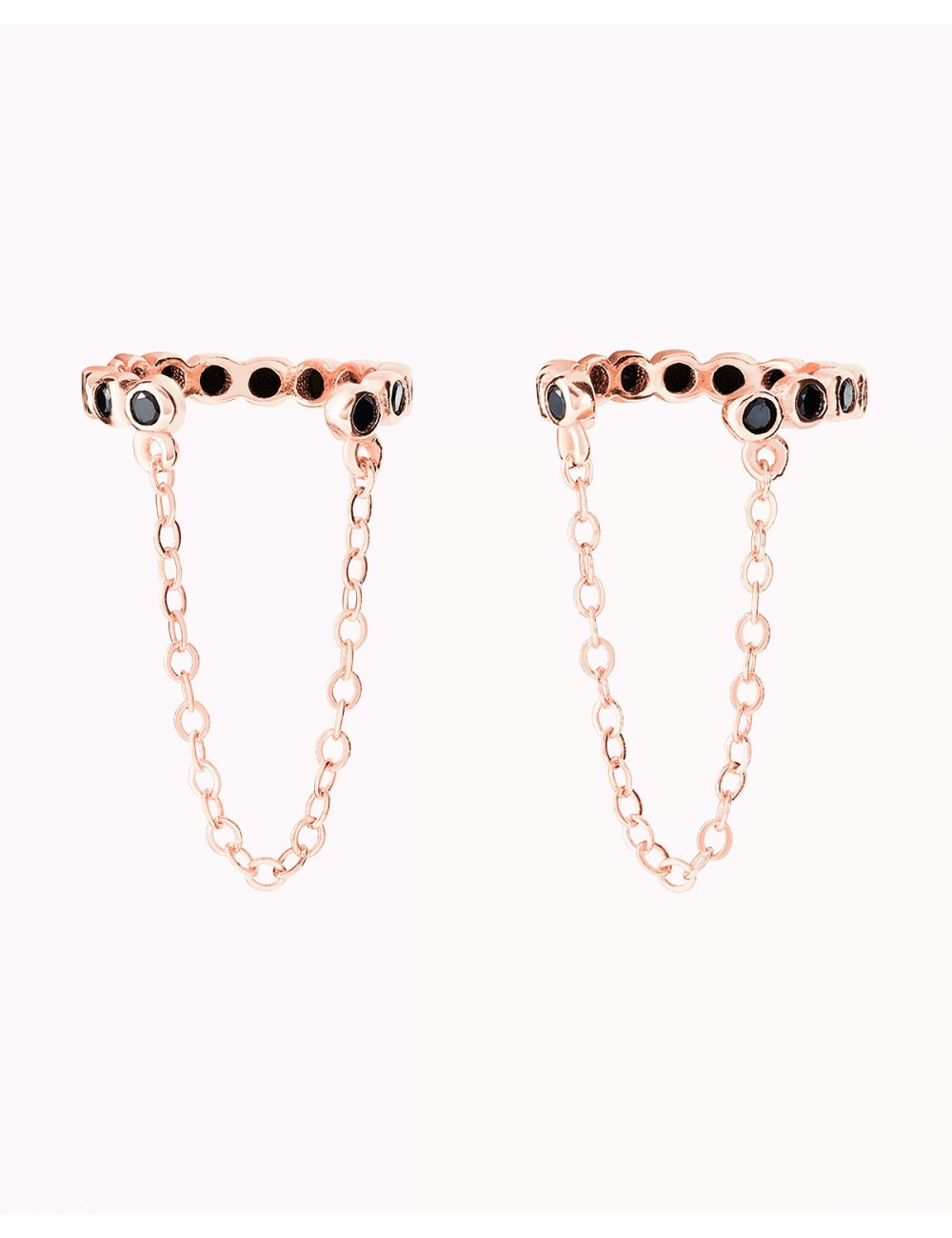 Conch Ear Cuff Ohrringe mit schwarzen Zirkonen und hängender Kette - Fake Piercing