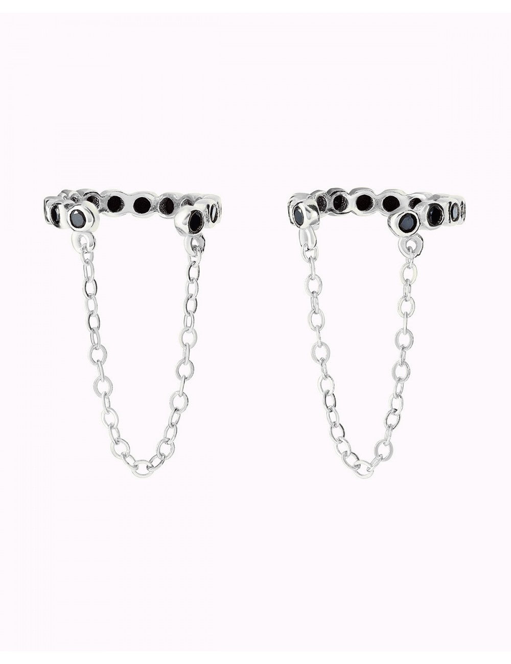 Conch Ear Cuff Ohrringe mit schwarzen Zirkonen und hängender Kette - Fake Piercing