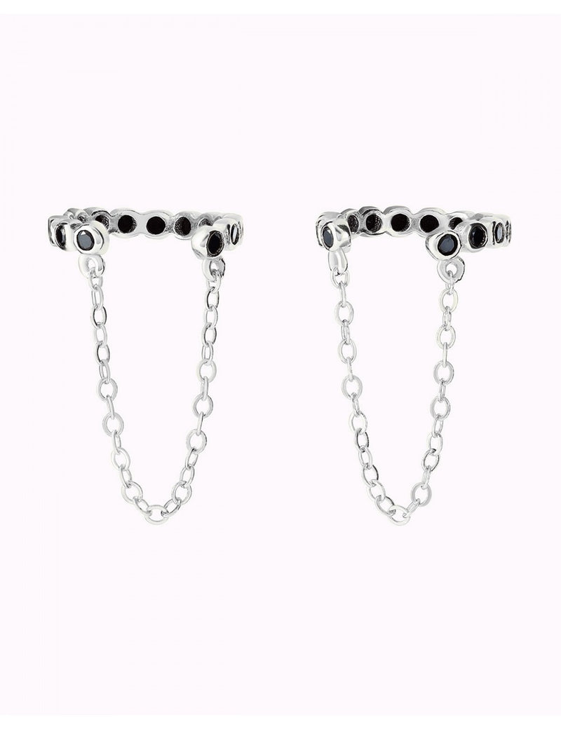 Conch Ear Cuff Ohrringe mit schwarzen Zirkonen und hängender Kette - Fake Piercing