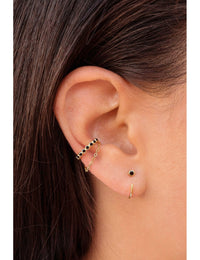 Conch Ear Cuff Ohrringe mit schwarzen Zirkonen und hängender Kette - Fake Piercing